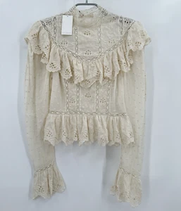 Ulla Johnson Emmanuelle Eyelet Langarm Bluse Gr. 0 XS makellos Oberteil Rüschen - Bild 1 von 12
