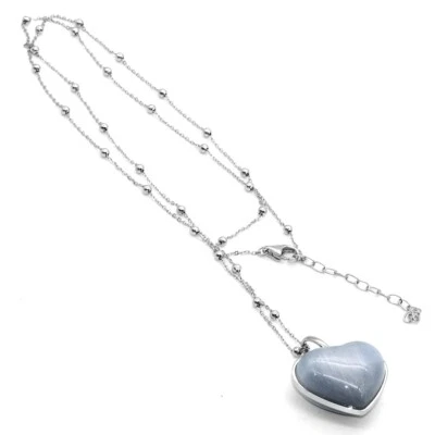 collar corazón gris ojo de gato corazón colgante collar acero inoxidable cuentas cadena Foto 1 de 4