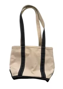 Borsa vintage LL Bean barca e tote nera neutra marrone beige tracolla lunga 13x9 - Foto 1 di 9