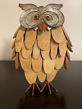 Woodcrafted Tin Owl Sculpture Figurine Silver Brown