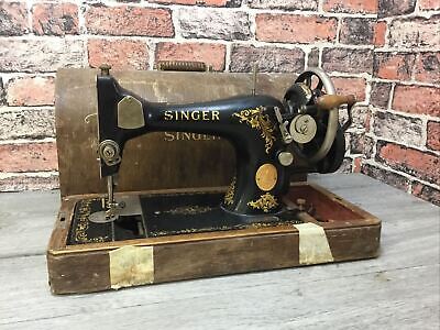 Vintage Hand Crank Singer Sewing Machine With Wooden Case No Key, Unlocked • 80.29€