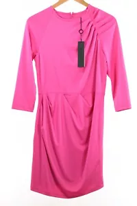 Black Halo NWT Moss Ruched Mini Dress 3/4 Sleeve Poly Blend Size 2 Neon/Hot Pink - Picture 1 of 7