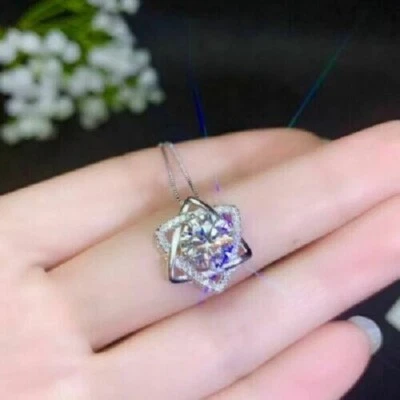 2Ct Brillant Cut diamond Solitaire Pendant 14K White Gold Finish Free Chain - Image 1 of 4