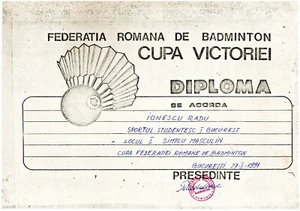 Rumänien, 1991, Diplom des rumänischen Badmintonverbandes - Bild 1 von 1