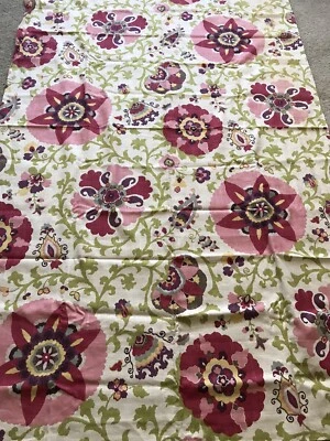 Braemore Silsila Cherry Blossom Linen Fabric Suzani Pink Green Floral 50”x 80” - Image 1 of 4