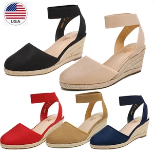 Damenschuhe Espadrilles Keilabsatz elastische Knöchelriemen eng anliegend elegante Schuhe - Bild 1 von 38