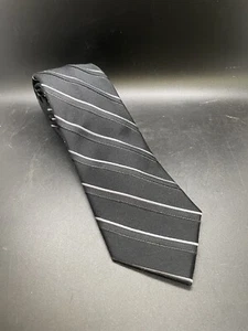 Michael Kors Mens Silk Neck Tie Black/Gray Woven 100% Silk Stripes - Picture 1 of 3