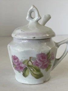 Tazón de azúcar de porcelana floral y tapa con cuchara de rosas rosas rosadas vintage J S V Alemania - Imagen 1 de 12