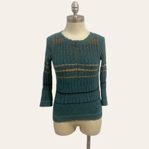 Free People Full Zip Sweater Ribbed Knit Teal Brown Size XS Women's - Picture 1 of 5