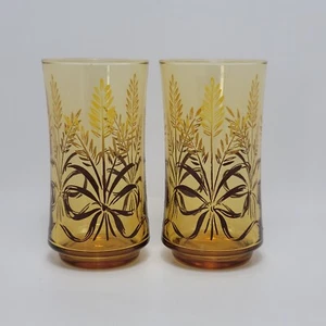 Vintage Libbey Weizen & Band Design Vintage Bernstein Glas Druck Becher 2er Set - Bild 1 von 10