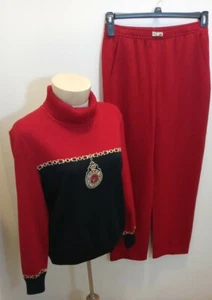 St John Sport by Marie Gray Women's Red Black Equestrian Suit Petite 2pc - Picture 1 of 11