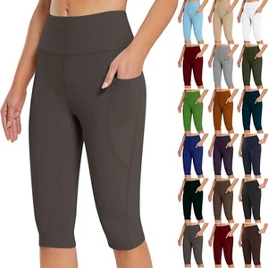 Women's Elastic High Waist 3/4 Pant Casual Active Wide Capris Leg Pants Trousers - Picture 1 of 72