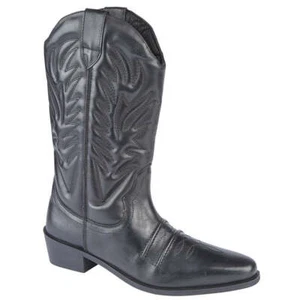 Men WOODLAND Black Leather Western Cowboy Boot Resin Unit Sole - Picture 1 of 1