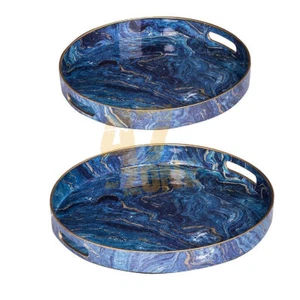 Plastic S/2 Modern Chic Blue Trays Indoor Outdoor Home Decor Tabletop Decoration - Picture 1 of 6