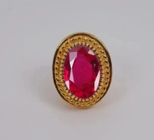 4.00 Ct Oval Cut Simulated Red Ruby Men's Bishop Ring 14K Yellow Gold Plated - Picture 1 of 8