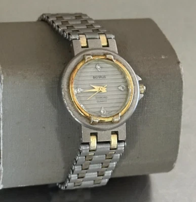 Reloj BENRUS Diamante Mujer Vintage Analógico Cuarzo Dos Tonos 28 mm 5.5 pulgadas Foto 1 de 4