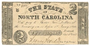 1861 State of North Carolina, Raleigh, NC $2 Note No.4705 CR21 (59500) - Picture 1 of 2
