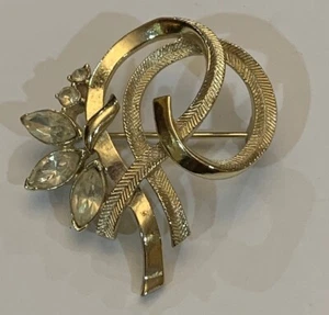 Broche Vintage Diamantes de Imitación Cristal Remolino Pin Broche Tono Dorado - Imagen 1 de 3