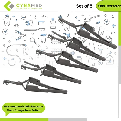 Cynamed Heiss Automatic Skin Retractor Sharp Prongs Cross Action 4 in Set of 5 - Image 1 of 4