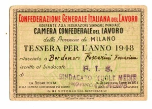 TESSERA  CGIL 1948  PROVINCIA  DI  MILANO  SINDACATO  SCUOLE  MEDIE  CON BOLLINI - Imagen 1 de 2