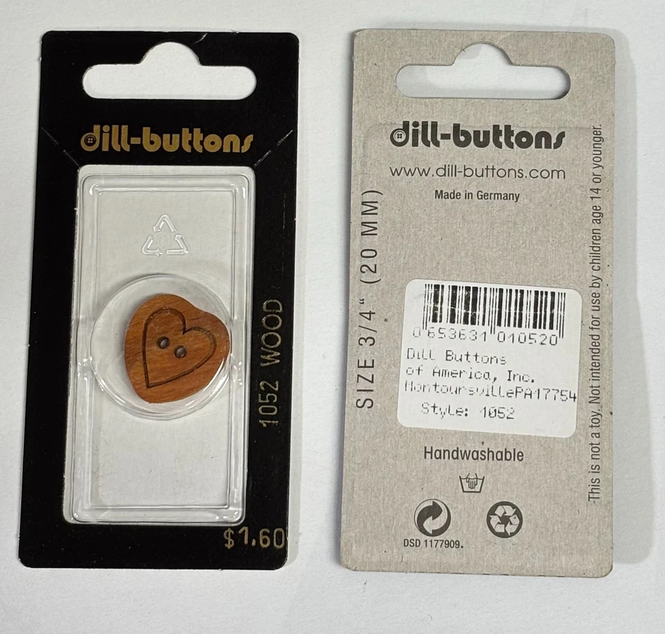 Dill Buttons ~ (1052) - 3/4" - 2 Hole Wood Heart Brown 1pc ~ NEW STOCK - Image 1 of 1