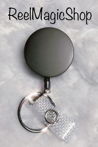 Round Gunmetal 1.25" Belt Clip-Key Ring & ID Badge Holder 24” Retractable Reel