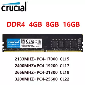 Crucial DDR4 4GB 8GB 16GB Memory Ram PC4 2133 2400 2666 3200MHZ 1.2V UDIMM - Picture 1 of 6