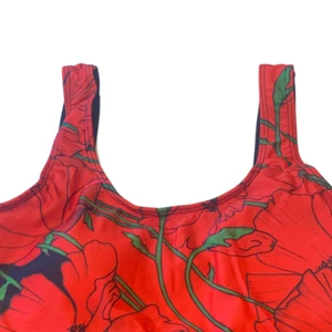 Floral One-Piece Swimsuit Size XXL (14) Swimwear Red On Black Flowers New - Picture 1 of 12