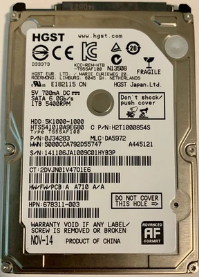 Hitachi 1TB 2.5" 5400RPM SATA LAPTOP PC HDD 5K1000-1000 Refurb. (tested working) - Image 1 of 2