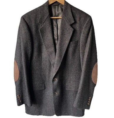 VTG Austin Reed Tweed 40L Blazer Elbow Patch Pure Wool Sport Coat Union Made USA - Image 1 of 4