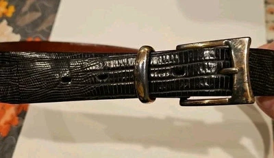 Unisex Belt Size 34 Black Imitation  Snakeskin Texture Leather, Brass Buckle - Image 1 of 4