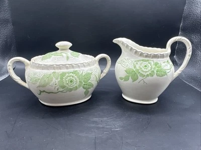 Vintage Newport Pottery Burslem England Green Floral Design Sugar/Creamer Set  - Image 1 of 4
