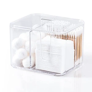 Clear cotton ball and swab holder organizer with lid Bathroom Qtips Storage C... - Picture 1 of 8
