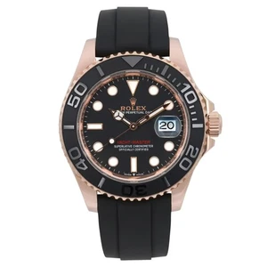 Rolex Yacht Master 40mm 18k Rose Gold Rubber Black Dial Automatic Watch 126655 - Picture 1 of 7
