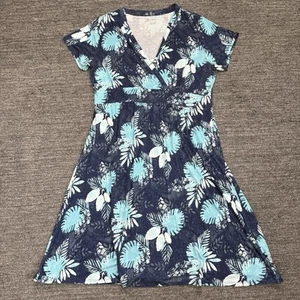 LL Bean Dress Womens 1X Blue Floral Beach Coastal Knit Stretch Travel Packable - Picture 1 of 11