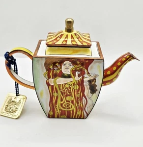 Miniature Charlotte Di Vita Enamel Teapot Gustav Klimt's Hygieia- Hand Painted - Picture 1 of 7