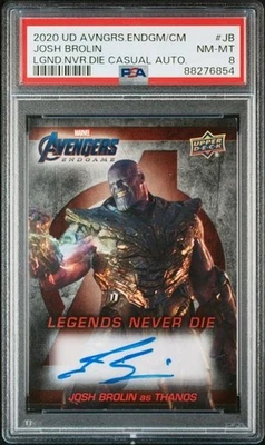 Josh Brolin 2020 UD Avengers Endgame Legends Never Die Casual Autograph #JB PSA8 - Image 1 of 2