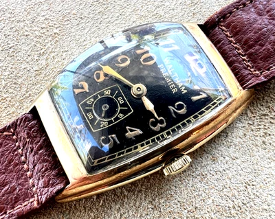 Vintage Waltham Premier black dial art deco 10K Gold filled with band Works - Image 1 of 4