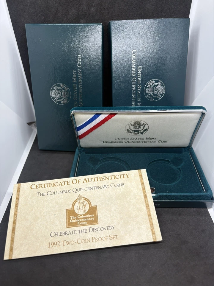 1992 Proof  Set Columbus Commemorative Dollar & Half, Box & COA Only. No Coins. - Image 1 of 1