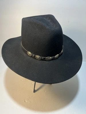 Stallion by Stetson Pure Wool Size 7 Black Cowboy Hat Silver Accent Leather NWOT - Image 1 of 4