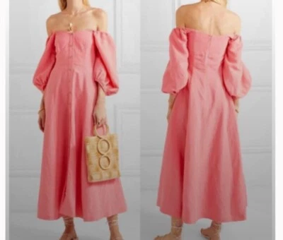 Maxi Vestido Mara Hoffman Mika Rosa Lino Manga Abullonada Playa Prairie Resort 4 Foto 1 de 4