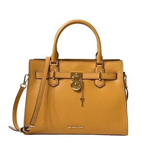 MICHAEL KORS HAMILTON MEDIUM SATCHEL SHOULDER LEATHER BAG GOLDEN ROD - Picture 1 of 12