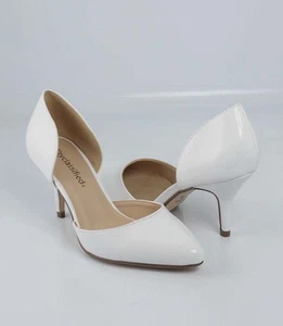 White  Patent  Awesome D' Orsay Pointy Pointed Toe Stiletto Mid Heel Pumps - Picture 1 of 9