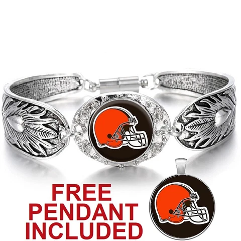Cleveland Browns Women's Sterling Silver Bracelet Football Gift w Gift Pkg D3 Cover