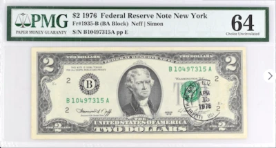  PMG 64 FR#1935-B 1976 $2 (BA Block) NEFF/SIMON   CHOICE UNCIRCULATED - Image 1 of 2