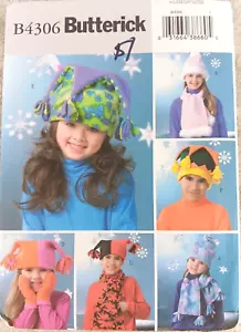 Butterick B4306 Boy Girl Fleece Accessories Hat Scarves Mitten Sewing Pattern - Picture 1 of 3