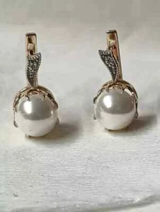 2Ct Vintage 9MM Lab Created Pearl & Diamond Hoop Earrings 925 Silver Women's - Picture 1 of 9