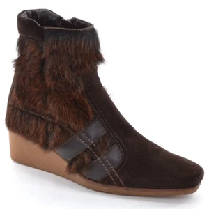 Ladies Hogan by Tod's Ankle Boots 36 / 6 Brown Fur Suede Leather Shoes Italy - Picture 1 of 5