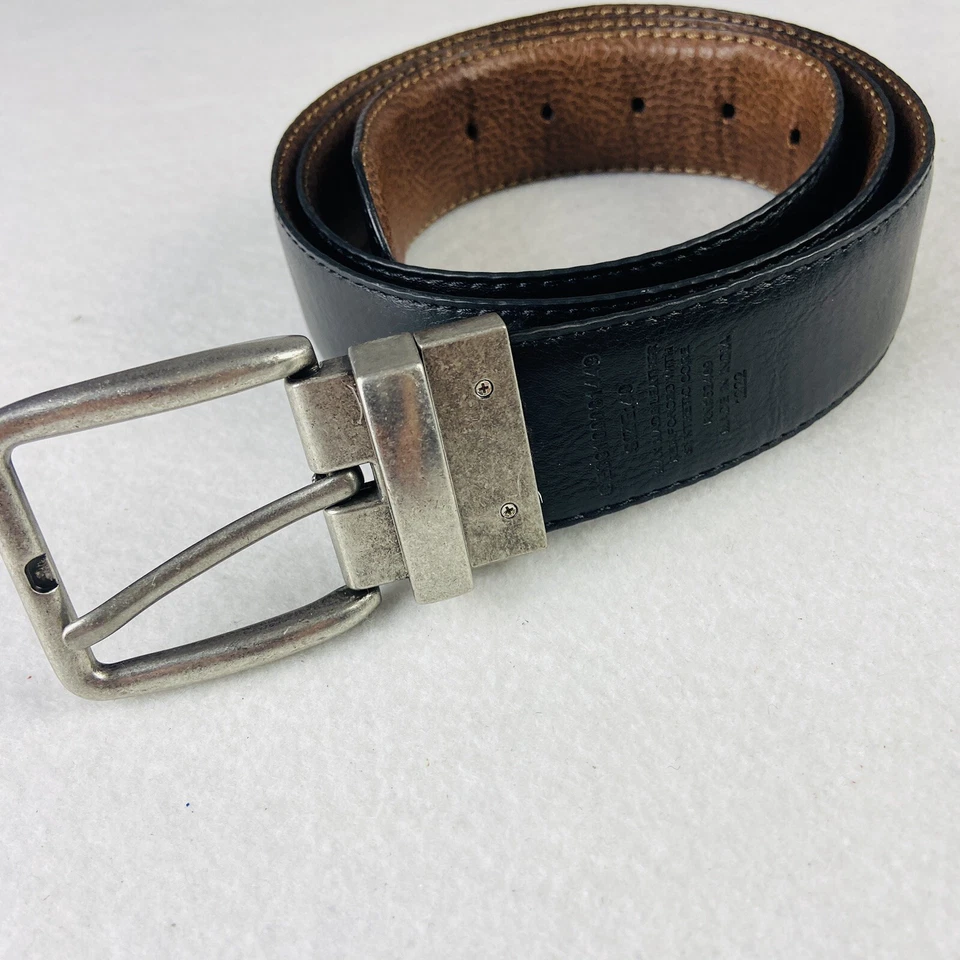Cinturón reversible para hombre negro/marrón imitación cuero hebilla plateada talla 40 Foto 1 de 4