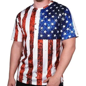 American Summer Men's Crewneck Sublimation Flag Print T Shirt JD17-115, Large - Picture 1 of 2